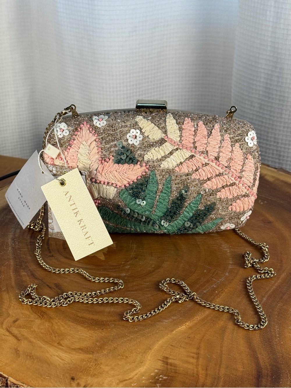Antik Kraft Beaded Floral Box Clutch Embroidery Wedding Guest Crossbody Bag EUC - Picture 4 of 14